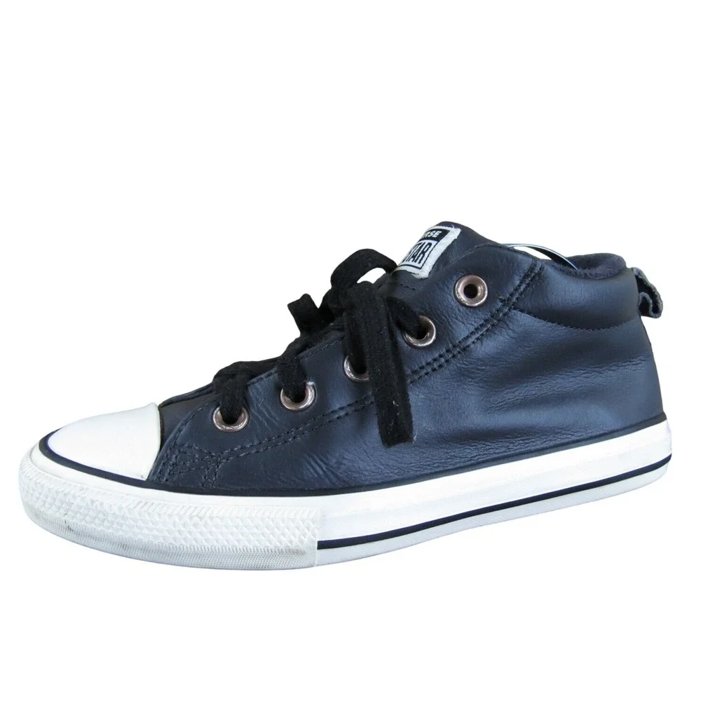 Converse Boys Sneaker Shoes‎ Sz Y 3 Medium Athletic Black Leather Lace Up